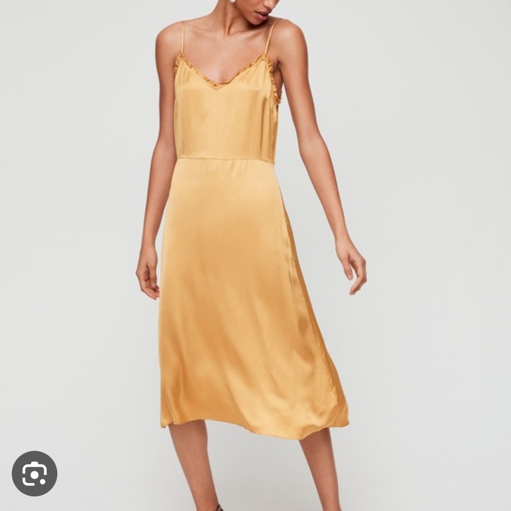 Aritzia/ Wilfred Yellow Satin Dress Gem